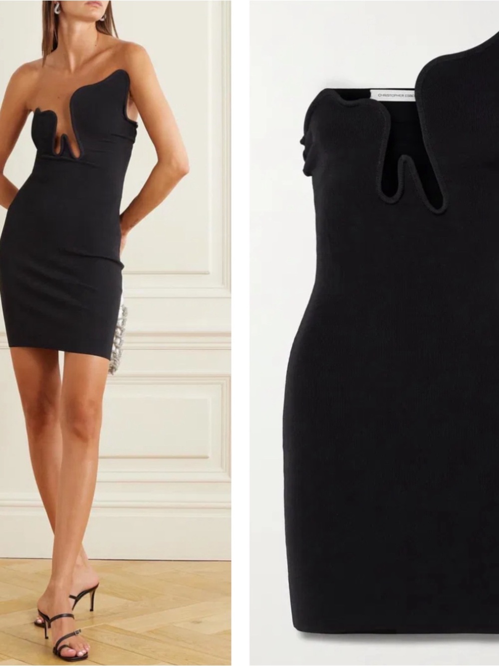 CHRISTOPHER ESBER Salacia Strapless Asymmetric Knit Black Mini Dress Size Small
